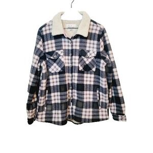 SOHO Thread Shacket‎ Multi Plaid Flannel Fleece Sherpa Lined Button Front XL